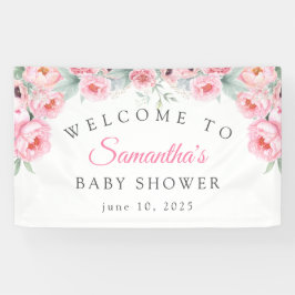 Roze waterverf bloemen, Baby shower, Welkom Spandoek