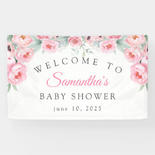 Roze waterverf bloemen, Baby shower, Welkom Spandoek
