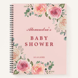 Roze waterverf bloemen babyshower gast notitieboek