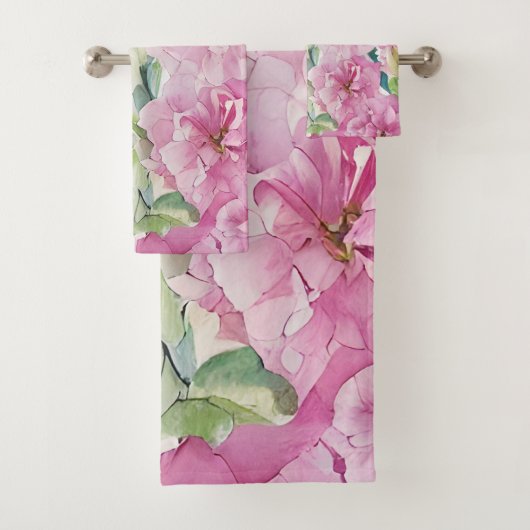 Roze waterverf bloemen bad handdoek (Insitu)
