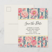 Roze Waterverf bloemen Band sparen de Datum Uitnodiging Briefkaart (Voorkant / Achterkant)