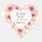 Roze Waterverf Bloemen Bedankkaartje Favor Hart Sticker (Voorkant)