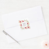 Roze Waterverf Bloemen Bedankt Vierkante Sticker (Envelop)