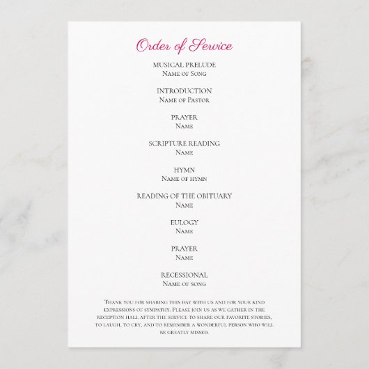 Roze Waterverf Bloemen Begrafenis Orde van Service Programmakaart (Achterkant)