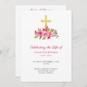 Roze Waterverf Bloemen Begrafenis Orde van Service Programmakaart (Voorkant / Achterkant)