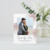 Roze Waterverf Bloemen Bewaar de datum Foto bruilo Briefkaart (Staand voorkant)