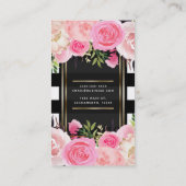 Roze Waterverf bloemen Black White Stripes Classy Visitekaartje (Achterkant)