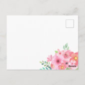 Roze Waterverf Bloemen Bladkalligrafie Dank u Briefkaart (Achterkant)