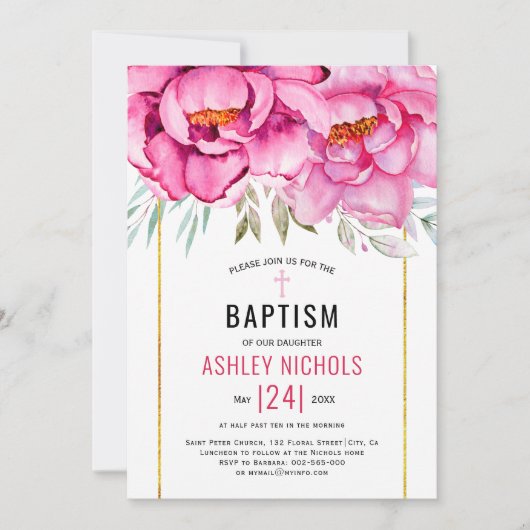 Roze waterverf bloemen bloemmeisje Baptisme Kaart (Voorkant)