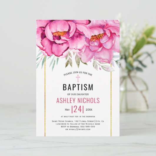 Roze waterverf bloemen bloemmeisje Baptisme Kaart (Staand voorkant)