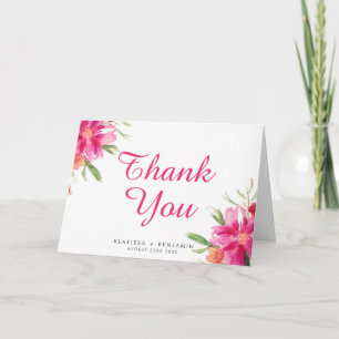 Roze Waterverf Bloemen Boeket Bedankkaart I