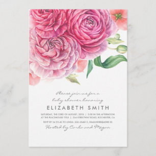 Roze Waterverf Bloemen Botanisch Baby shower Kaart