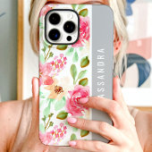 Roze Waterverf Bloemen Botanische Custom Name Case-Mate iPhone Case