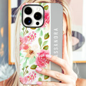 Roze Waterverf Bloemen Botanische Custom Name Case-Mate iPhone Case