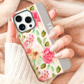 Roze Waterverf Bloemen Botanische Custom Name Case-Mate iPhone Case