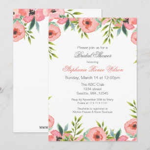 Roze Waterverf bloemen Bridal Shower Invitations Kaart
