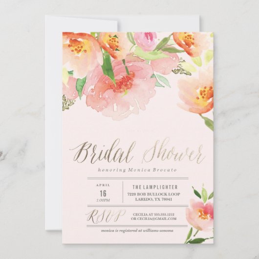 ROZE WATERVERF BLOEMEN bruids doucheuitnodiging Kaart (Voorkant)