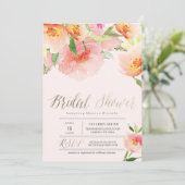 ROZE WATERVERF BLOEMEN bruids doucheuitnodiging Kaart (Staand voorkant)