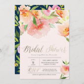 ROZE WATERVERF BLOEMEN bruids doucheuitnodiging Kaart (Voorkant / Achterkant)