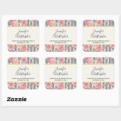 Roze Waterverf bloemen bruiloft dank u Vierkante Sticker (Vel)