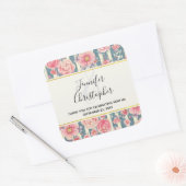 Roze Waterverf bloemen bruiloft dank u Vierkante Sticker (Envelop)