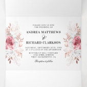  Roze Waterverf Bloemen bruiloft drievoudig Drieluik Uitnodiging (Binnenkant midden)