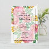 Roze Waterverf Bloemen Bruiloft Kaart (Staand voorkant)