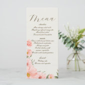Roze Waterverf Bloemen Bruiloft Menu (Staand voorkant)