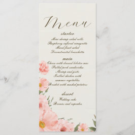 Roze Waterverf Bloemen Bruiloft Menu