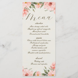 Roze Waterverf Bloemen Bruiloft Menu