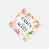 Roze Waterverf Bloemen Bruiloft Monogram Servet (Hoek)