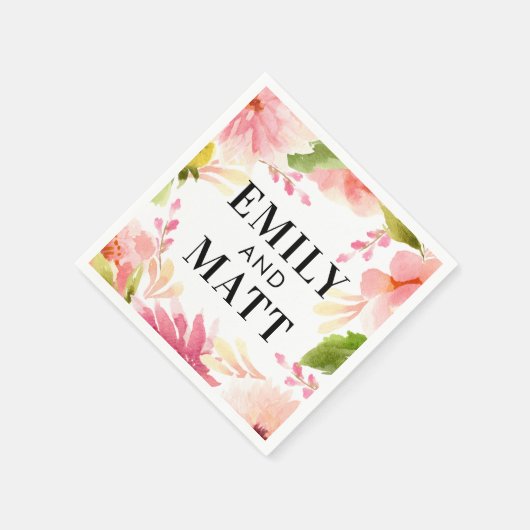 Roze Waterverf Bloemen Bruiloft Monogram Servet (Hoek)