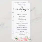 Roze Waterverf Bloemen Bruiloft Programmakaart (Voorkant / Achterkant)