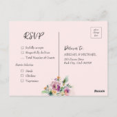 Roze Waterverf Bloemen Bruiloft RSVP Briefkaart (Achterkant)