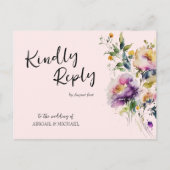 Roze Waterverf Bloemen Bruiloft RSVP Briefkaart (Voorkant)