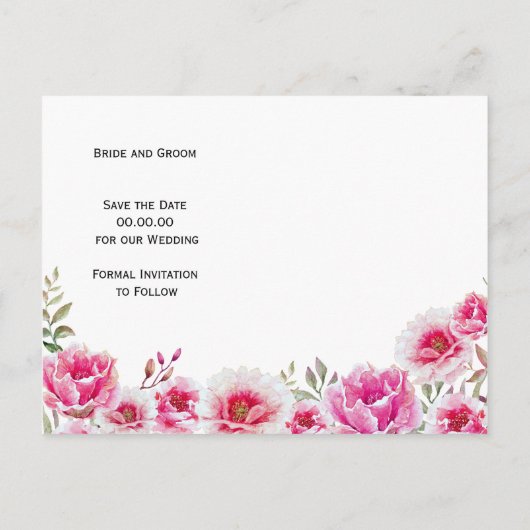 Roze waterverf bloemen bruiloft Sla datum op Aankondigingskaart (Achterkant)