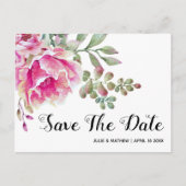 Roze waterverf bloemen bruiloft Sla datum op Aankondigingskaart (Voorkant)