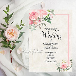 Roze waterverf bloemen bruiloft uitnodiging Blank 