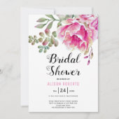 Roze waterverf bloemen bruiloft vrijgezellenfeest kaart (Voorkant)