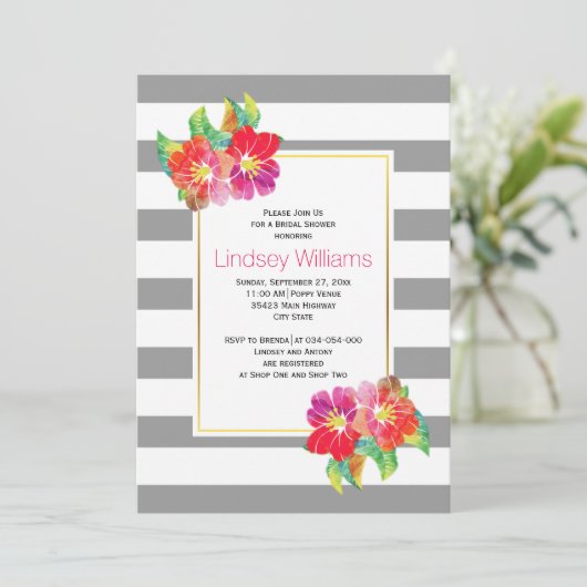 Roze waterverf bloemen bruiloft vrijgezellenfeest kaart (Staand voorkant)