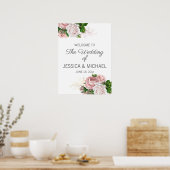 Roze Waterverf Bloemen Bruiloft Welkom Poster (Keuken)