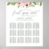 Roze waterverf bloemen bruiloft zitplaatsindeling poster (Voorkant)
