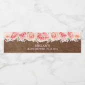 Roze Waterverf Bloemen Bruin Hout Baby shower Waterfles Etiket (Enkel label)