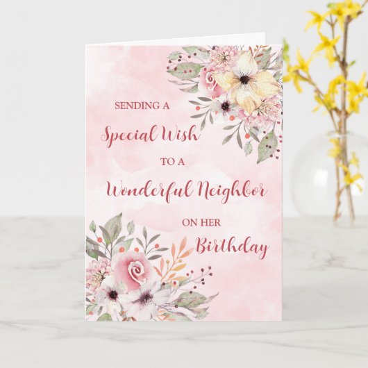 Roze Waterverf Bloemen Buurman Verjaardag Kaart (Gele Bloem)