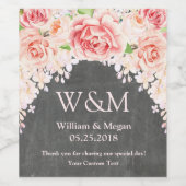 Roze Waterverf Bloemen Chalkboard Bruiloft Label Wijn Etiket (Enkel label)