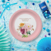 Roze Waterverf Bloemen & Cross Bijbelvers Papieren Bordje (Feest)