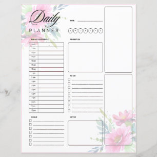Roze waterverf bloemen dagelijks planner sheet