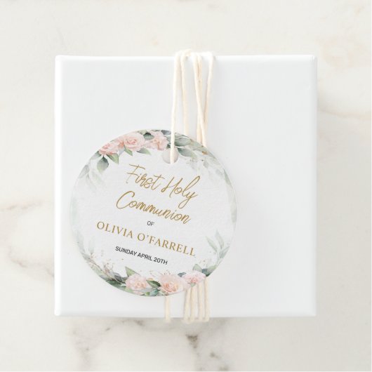 Roze Waterverf Bloemen Dank u Communie Bedankjes Labels (In situ)