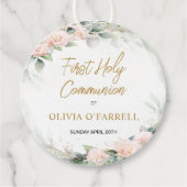 Roze Waterverf Bloemen Dank u Communie Bedankjes Labels (Voorkant)