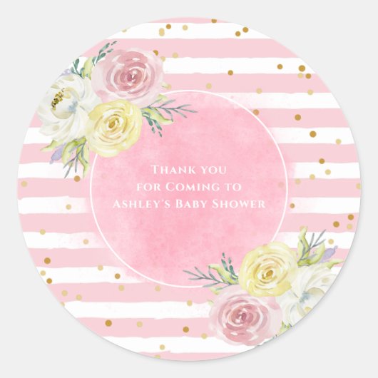 roze Waterverf bloemen Dank u Ronde Sticker (Voorkant)